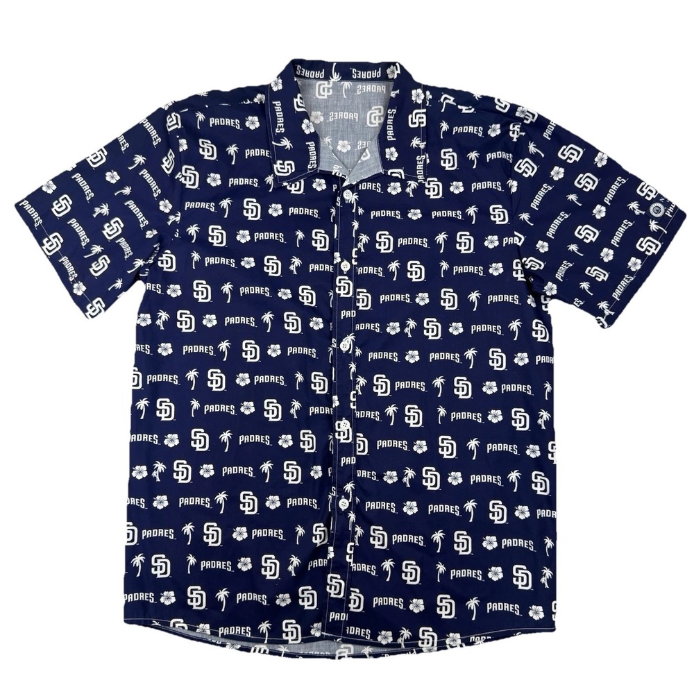 San Diego Padres Hawaiian Shirt Men's XXL Blue Floral Palm Trees Button Up MLB